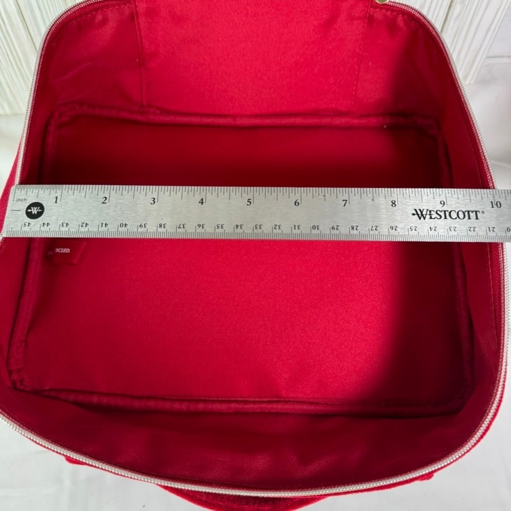 Estee Lauder Red Velvet Star Quilted Train Case Cosmetic Makeup‎ Travel Bag Gold - Picture 7 of 8
